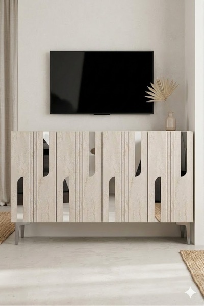 CENEYRA KA1231BTS NOTA Konsol ve Tv Sehpası Beyaz-Traverten-Silver 120cm