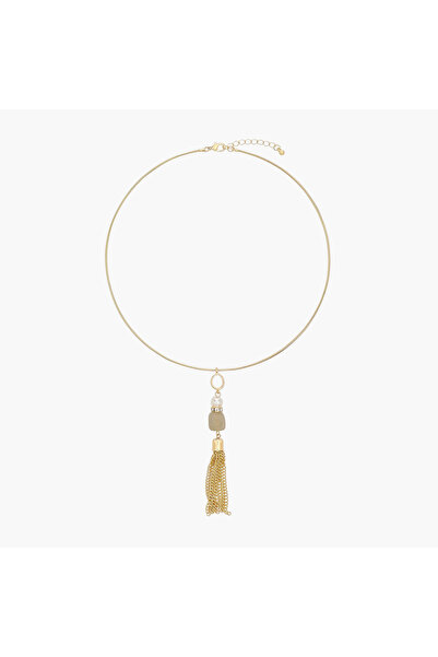 Lifestyle Metal Tassel Pendant Necklace with Stone Detail
