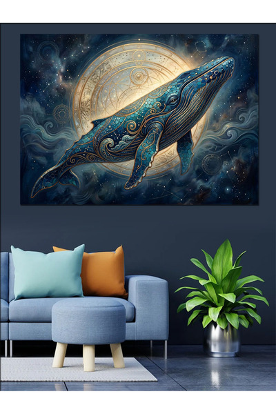 Artmeg The Giant Blue Whale Drifting in Space Decorative Canvas - Mdf Wood Pa...