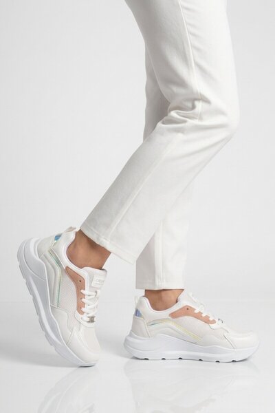 Aspor White Powder Mesh Lace-Up Women's Sports Shoes
