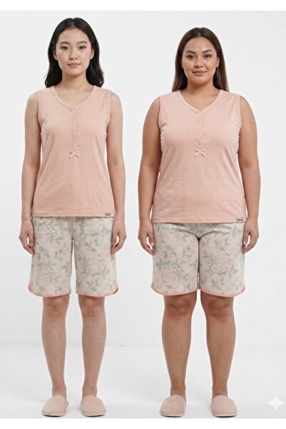 Nena 26527 100% Cotton Plus Size over the Knee Shorts Set Mother Shorts Set B...