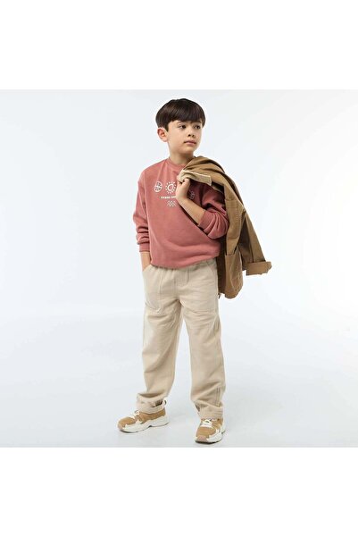 KIABI Mixed Linen Trousers Beige