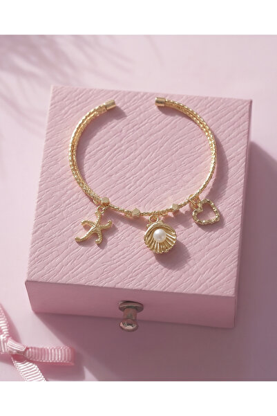 Gleemy accesories Gold Color Sea-Themed Charms (Starfish, Oyster, Heart) Dain...
