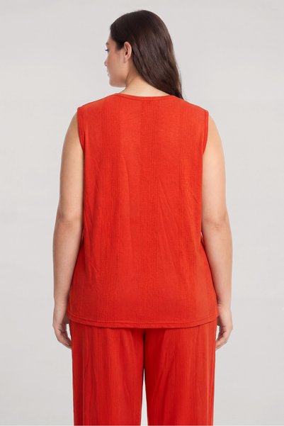 Akbeniz Plus Size Summer Pajama Set with Vest Orange