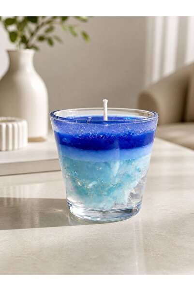 Glowe Candles Glowe Cam Bardak Okyanus Katmanlı Mavi Dekoratif Mum