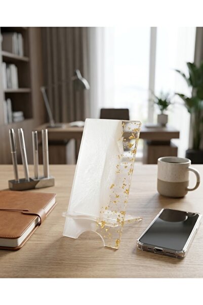 ISDA HOME Özel Tasarım Gold Detaylı Epoksi Telefon Standı - Ofis Ve Ev İçin D...