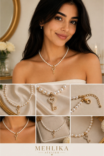 mehlika atelier Kalp Uçlu Doğal İnci Kolye 5-6 mm - Çelik Kapama, 40+5 cm Uza...