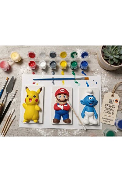 crafts tasarım atölyesi TAŞ TOZU FİGÜR BOYMA SETİ (PİKACHU, SÜPER MARİO,MERAK...