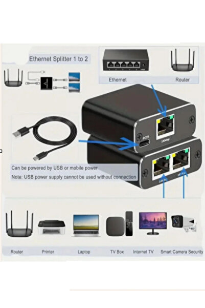 ANKTEK RJ45 Ethernet Splitter Gigabit 1000Mbps Cat6/7/8 İnternet Çoğaltıcı Adaptör 2 Port 1 Giriş 2 Çıkış