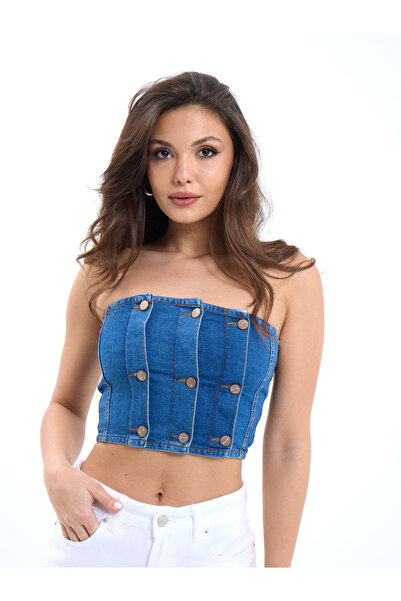 BALVA KONSEPT KOT STRAPLEZ CROP TOP - BÜSTİYER - MAVİ (% 100 PAMUKLU ANTİ ALE...