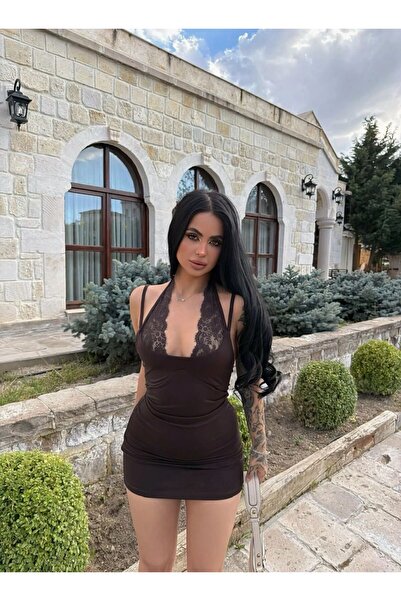 VLK STYLE kadın viral dantel detaylı elbise