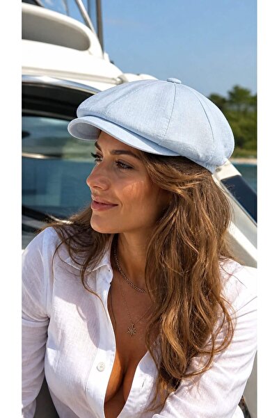 HAZAL KAYA ATELIER Baby Blue Linen Vintage Gatsby Women's Hat