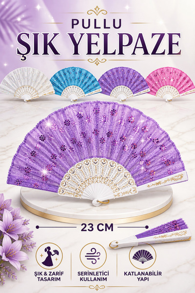 Tamsena Store 23 CM Plastik Pullu Yelpaze Katlanabilir Hafif Dayanıklı Şık Ta...