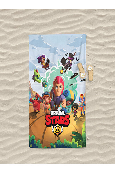 Vaveyla Home Brawl Stars Desenli Baskılı Plaj Havlusu Pamuklu Erkek Çocuk Pla...