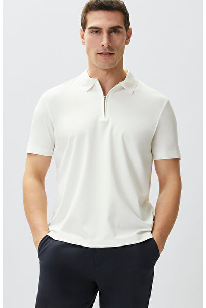 Network Beyaz Fermuarlı Cupro Modal T-shirt