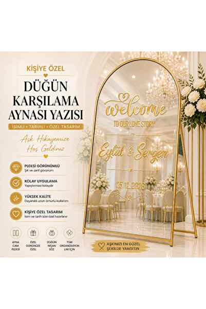 AlpiLeo Kişiye Özel Karşılama Aynası Yazısı Premium Gold Renk | Düğün Nişan K...