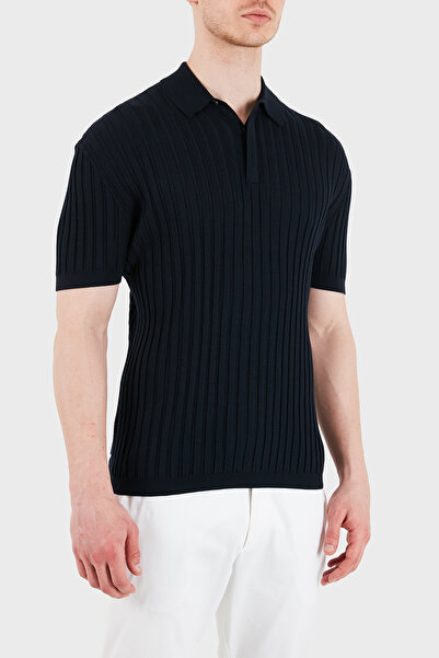 Emporio Armani 100% Wool Slim Fit Short Sleeve Buttoned Polo Collar Sweater M...