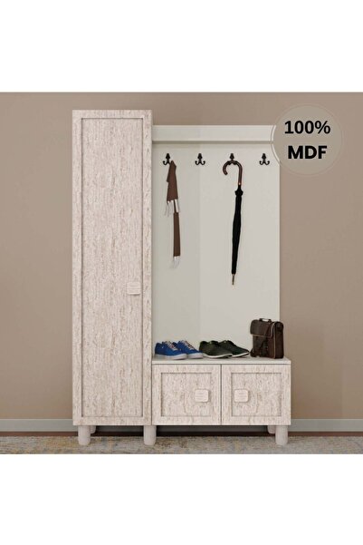 comiet Nilüfer Mdf Raflı Askılıklı Ayaklı tasarım Portmanto Ayakkabılık