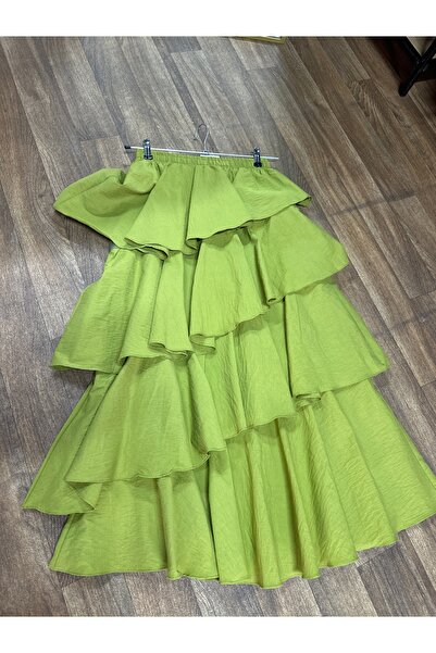 Su Butik Fırfırlı yeşil tasarım etek