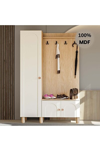 comiet Papatya Mdf Raflı Askılıklı Ayaklı tasarım Portmanto Ayakkabılık