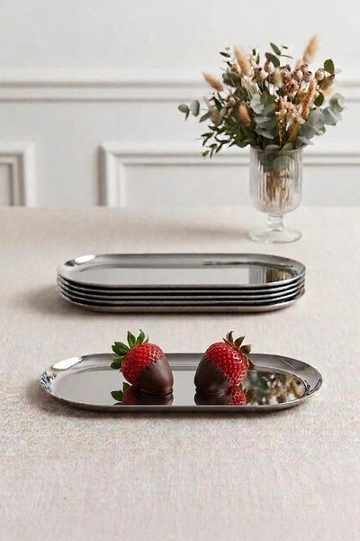 Kitchen Life Set of 6 Small Oval Stainless Steel Silver Presentation Kayak Pl...