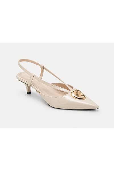 PUNTO/GÜVEN AYAKKABI Gold Detaylı Slingback Sivri Burun Topuklu Ayakkabı