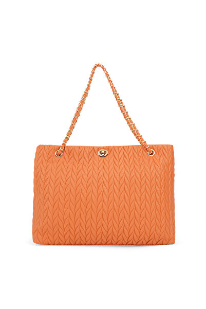 Globus By Styli Orange Textured Twisted Lock Tote Bag