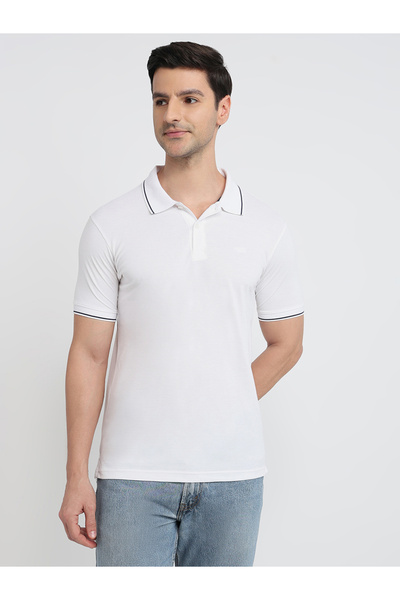 Park Avenue Men White Slim Fit Tipped Polo T-Shirt