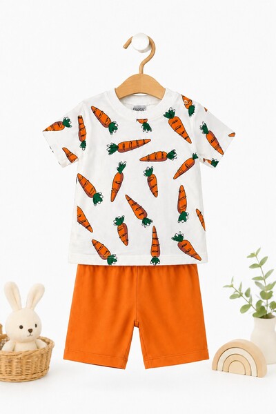 METEOR BABY Erkek / Unisex Bebek Havuç Desenli Şortlu Takım - Pamuklu Yazlık ...