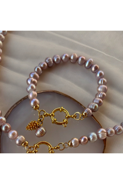 ZEZ PEARL JEWELRY Altın Uyumlu Lila İnci Bileklik