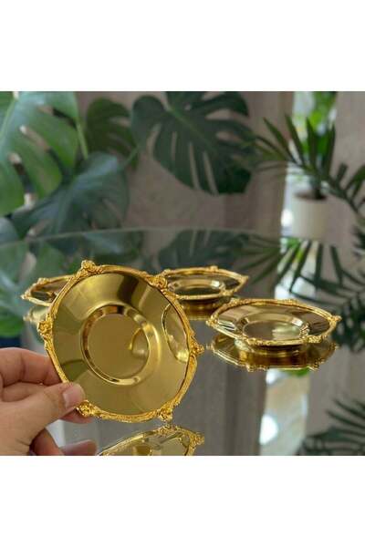 ÇNR Home Collection Gold - Set of 6 Metal Tea Plates with Silver Decorative F...