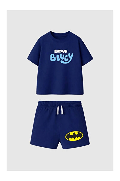 kidstalya طقم شورت للأولاد مطبوع عليه شخصيات باللون الأزرق الداكن - Bluey