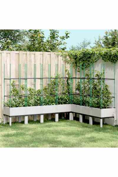 vidaxl Jardiniera de gradina cu spalier, alb, 200x160x142,5 cm PP