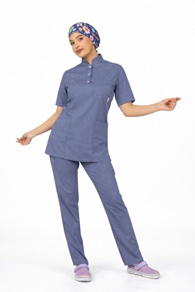 BAŞARAN UNİFORMA Likralı Fırtına Mavisi Slim Fit Premium Scrubs