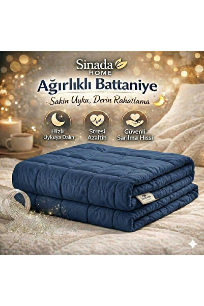 Sinada Ağırlıklı Battaniye Çift Kişilik Yorgan 10 Kg Mavi 200x220 %100 Elyaf ...