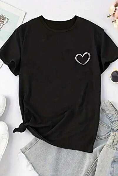 yiou trendy clothing تي شيرت EFFRENATU كبير الحجم بتصميم مطبوع عليه قلوب