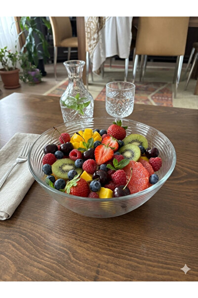 DİBA AVM Cam Salata Kasesi Tekli Büyük Boy 2800 ml Yuvarlak Sunum Kasesi Hazırlık Kasesi