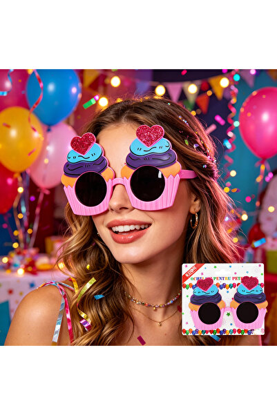 Re Fun Party Glasses, Cupcake Pattern with Hearts, Pink, for Birthdays and Ev...