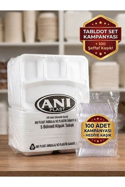 Anı 5 GÖZLÜ 100 ADET KÖPÜK TABAK TABLOT/ 100 ADET PLASTİK KAŞIK HEDİYELİ