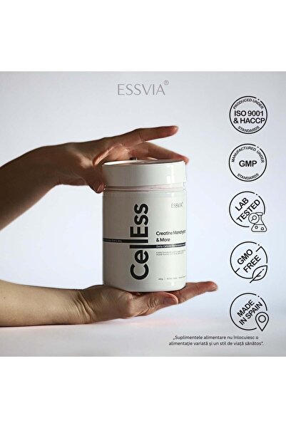 ESSVIA Creatină monohidrat micronizată cu aminoacizi, vitamine și minerale, Essvia, 450 g, aromă căpșuni