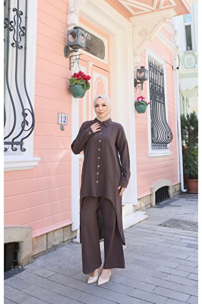 NİSUM MODA Long Back Cotton Linen Set