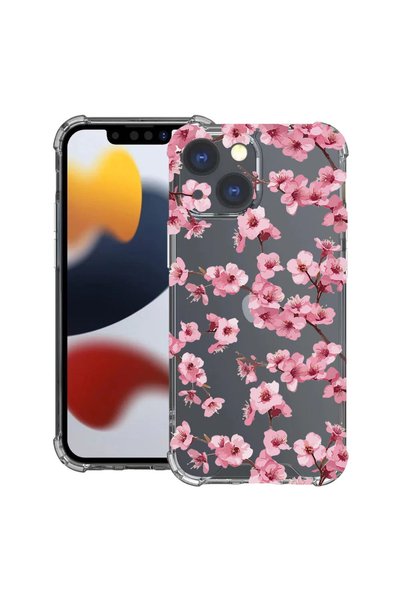bestcase Противоударен калъф за Apple iPhone 13, Флорален - Естетичен розов ч...