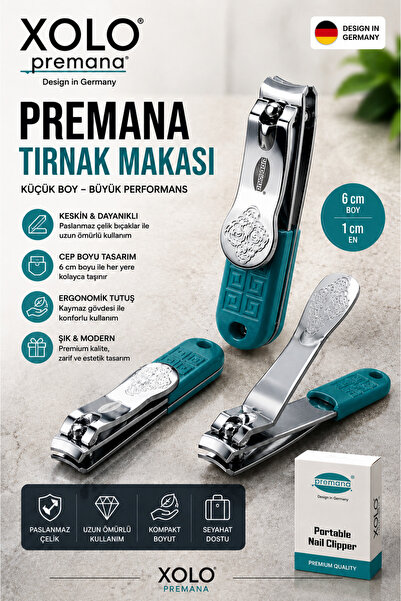 xolo Taşınabilir Tırnak Makası Turkuaz Premana Paslanmaz Çelik Kompakt Keskin...