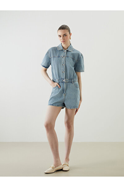 LC Waikiki Collared Neck Women's Denim Jumpsuit