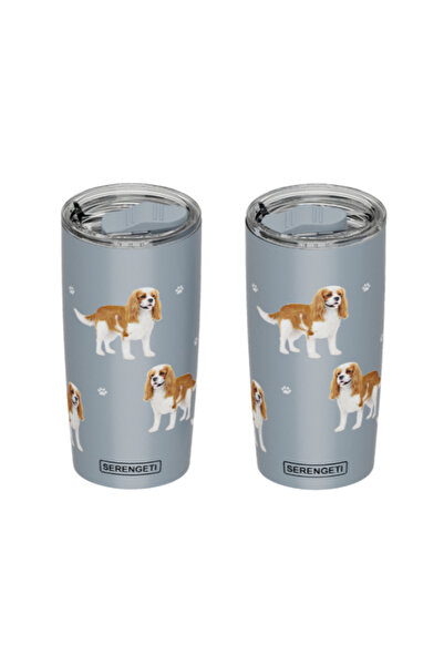 E&S Pets كوب سيرينجيتي مطبوع بتصميم كينج تشارلز كافالير، معزول بجدار مزدوج مف...