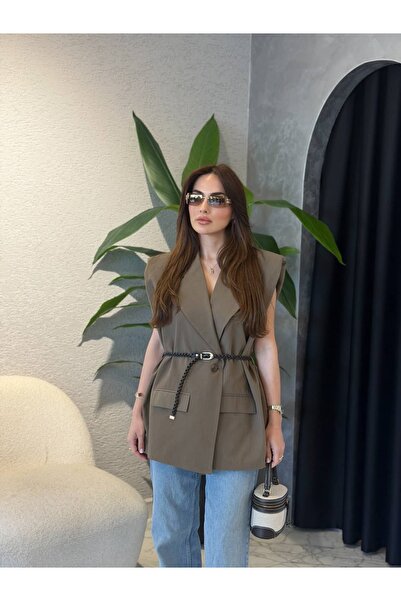 By Merve Darende Vatkalı Kemerli Keten Yelek