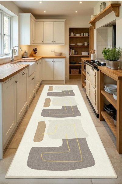 Monnhein Beige Modern Kitchen Carpet Washable Non-Slip Water Repellent