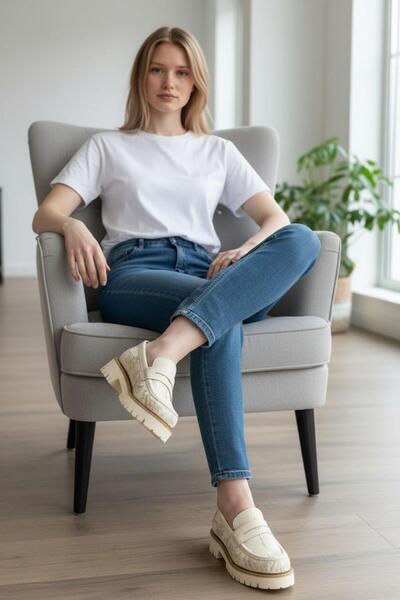 Mammamia D26YA-3620 Krema Hakiki Deri Tam Ortopedik Casual Kadın Günlük Ayakkabı