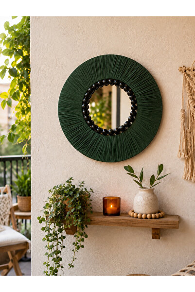 BOHEM Hasır Boncuklu Ayna – Balkon & Duvar Dekoru 30cm