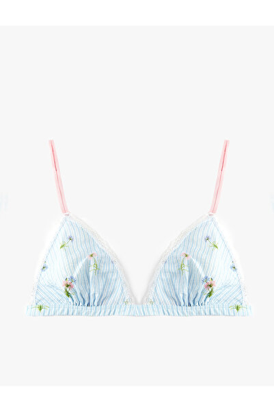 Koton Lace Detailed Underwireless Unpadded Striped Viscose Floral Patterned Bra